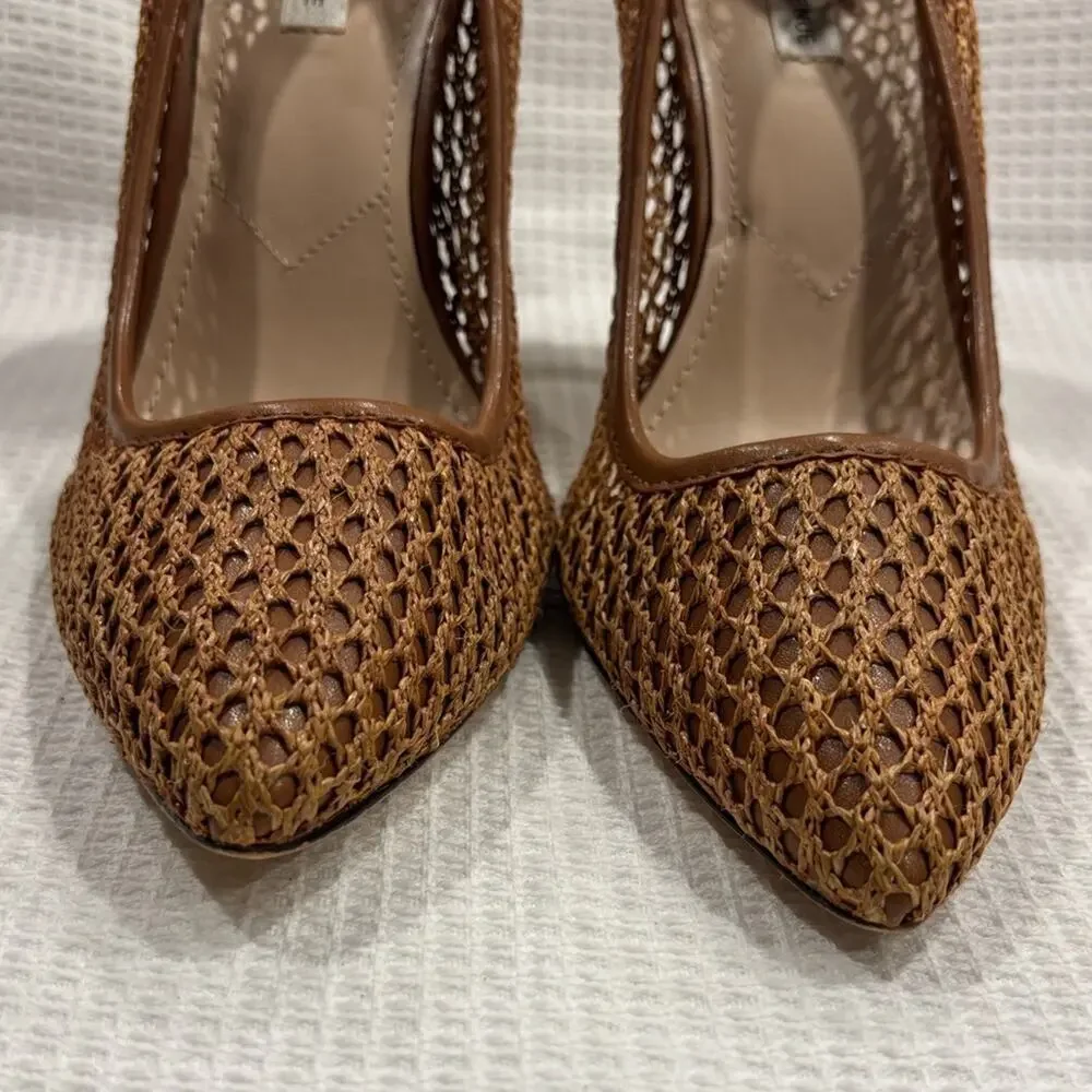 Saks Fifth Avenue Phrase Brown Mesh Women's Heels Shoes Office Workwear Size 9.5